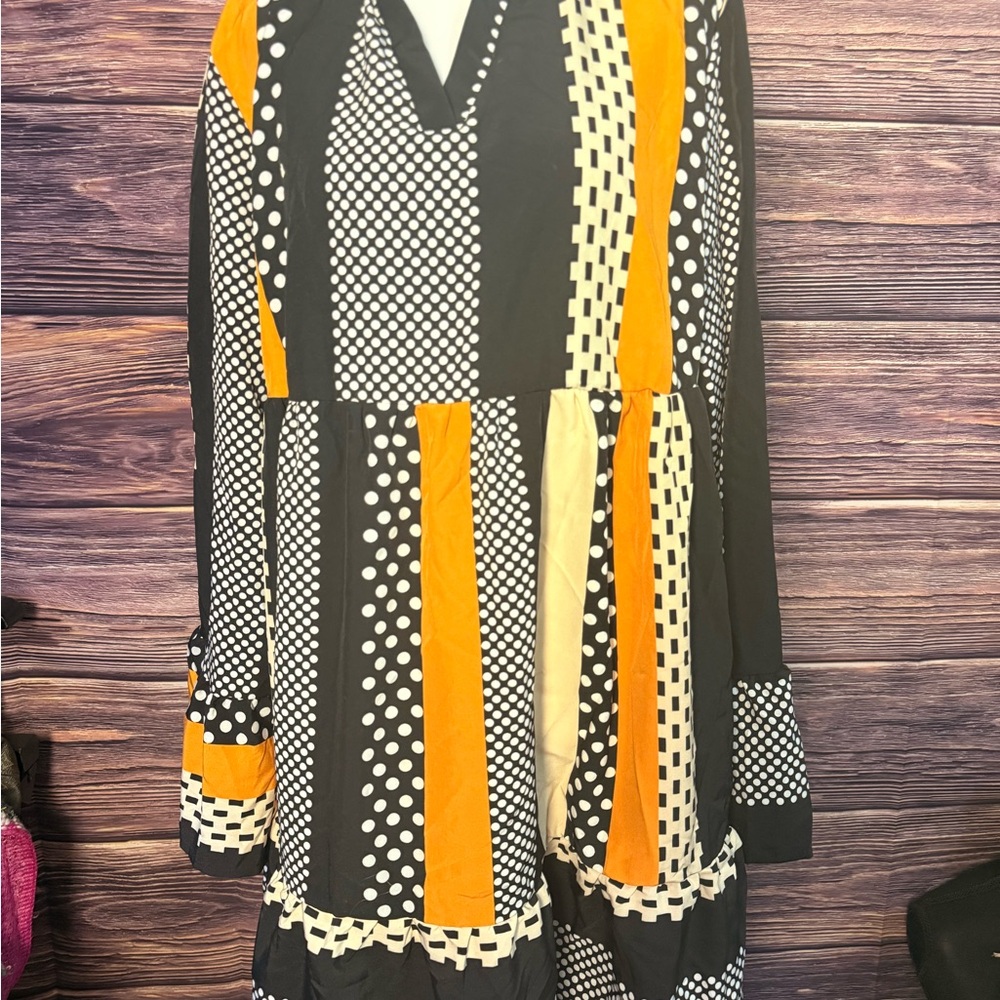 SHEIN Black and Orange Geometric Midi Dress